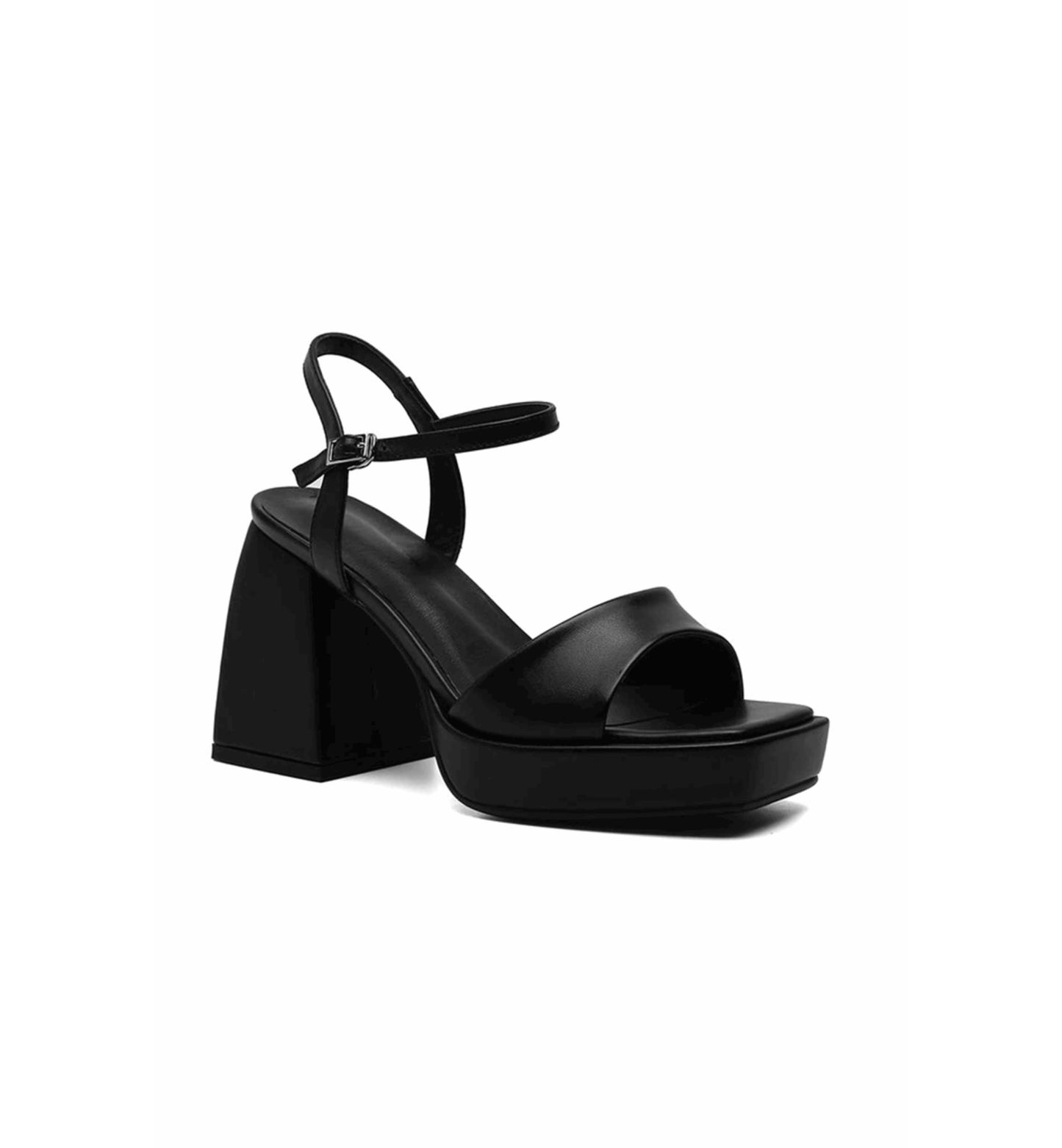 Black platform sandal on a white background
