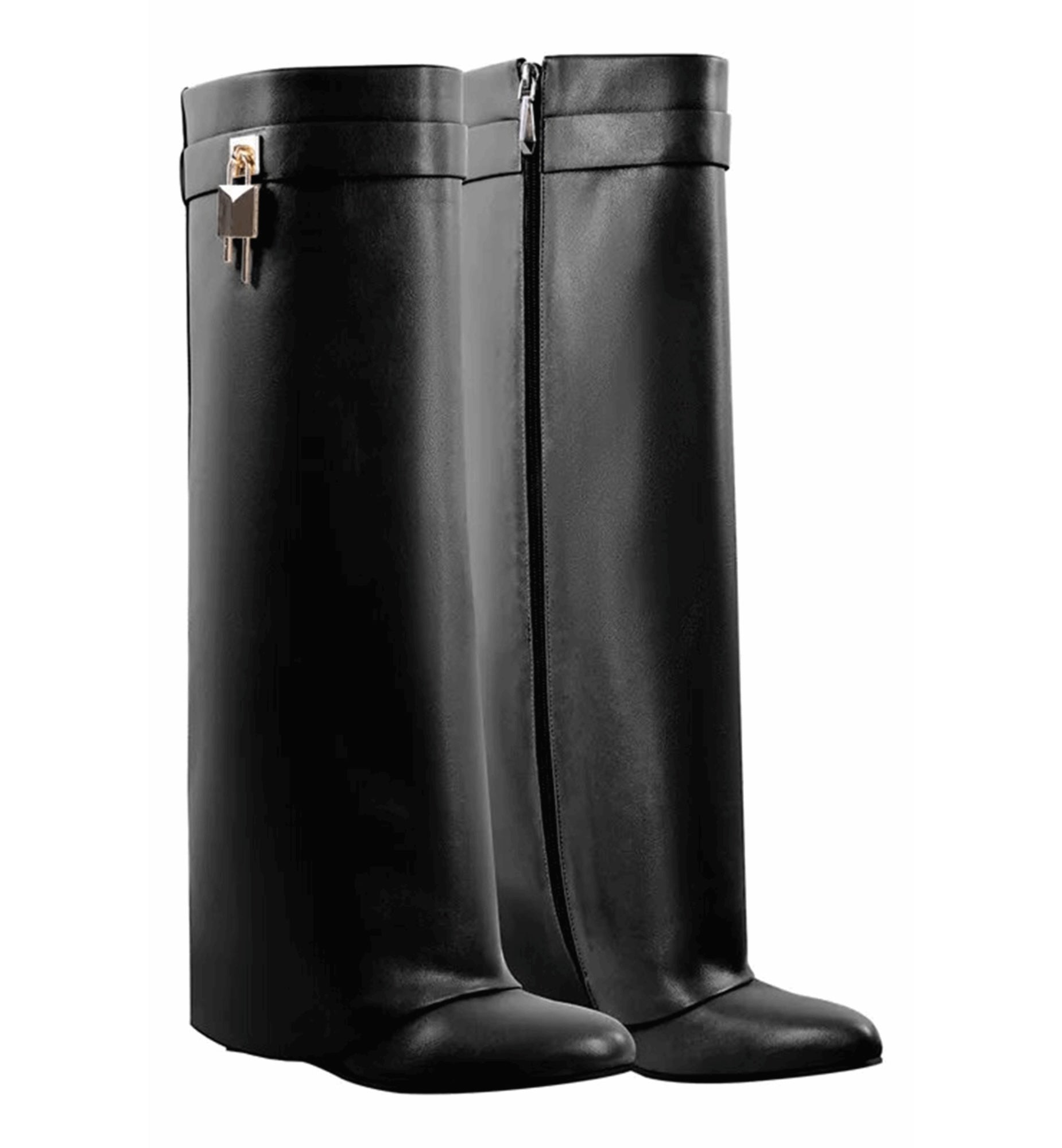 Cuffed Leather Wedge Boots Black / 5, image size:1850x2000