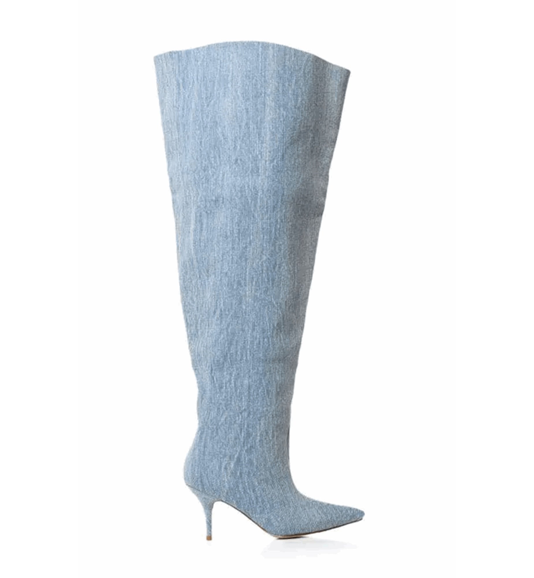 Light blue knee-high boot on a white background