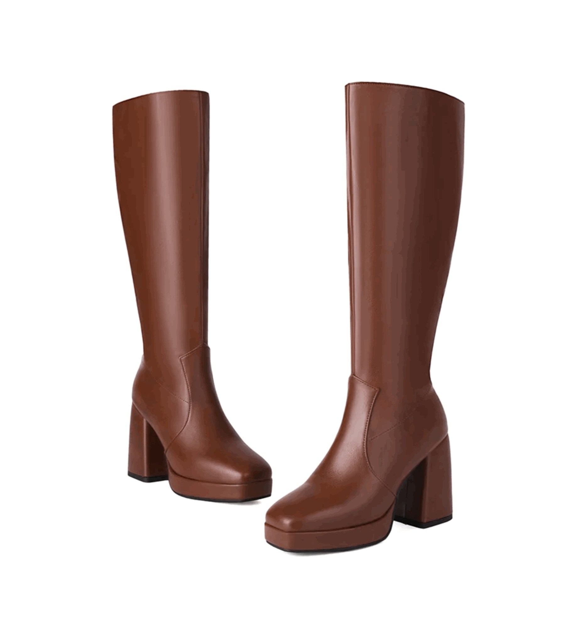 Pair of brown knee-high boots on a white background