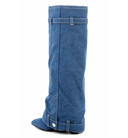 Blue denim gaiter on a white background