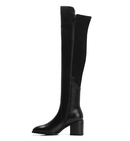 Black knee-high boots on a white background