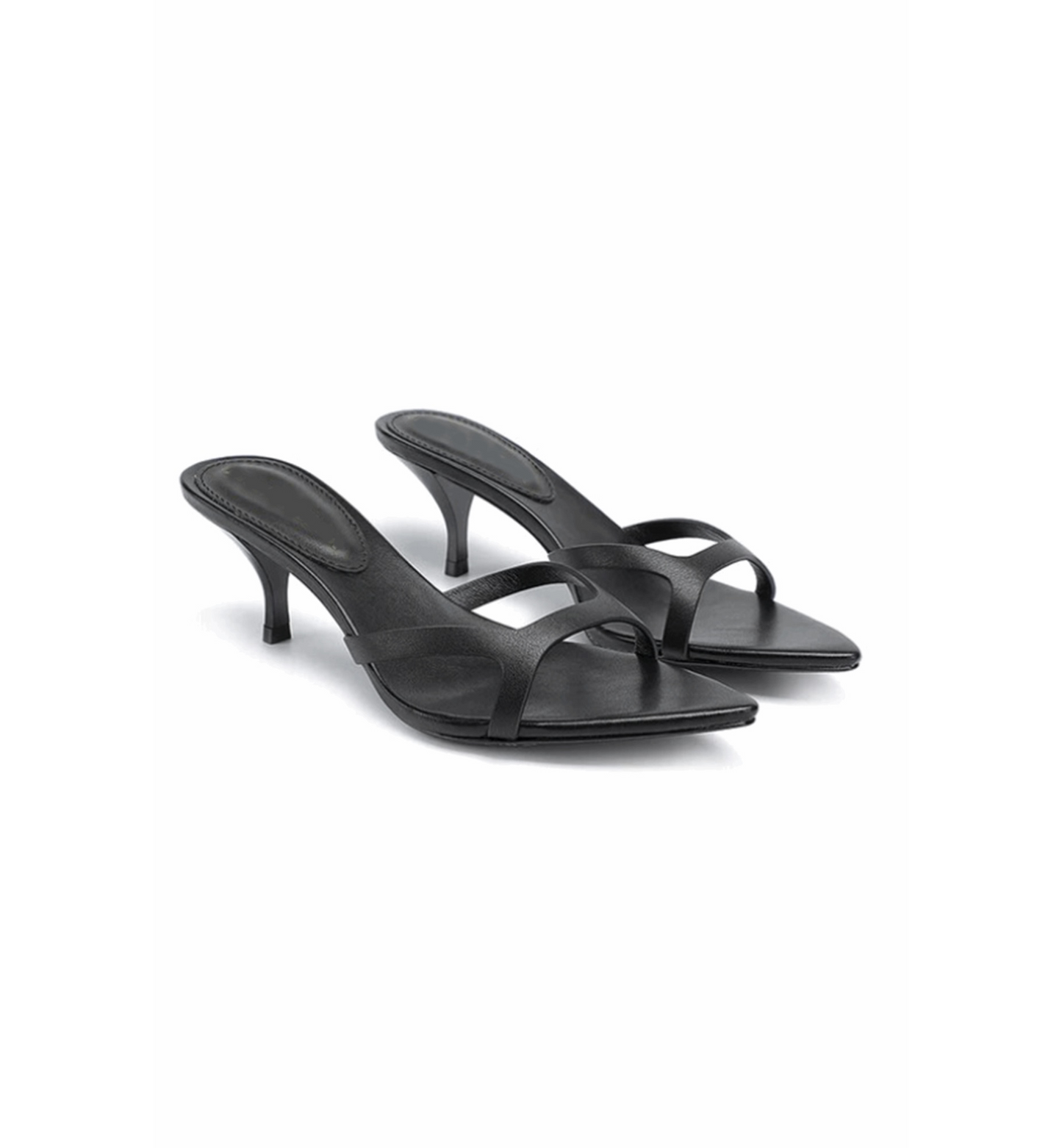 Black high-heeled sandals on a white background