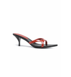 Red high-heeled sandal on a white background