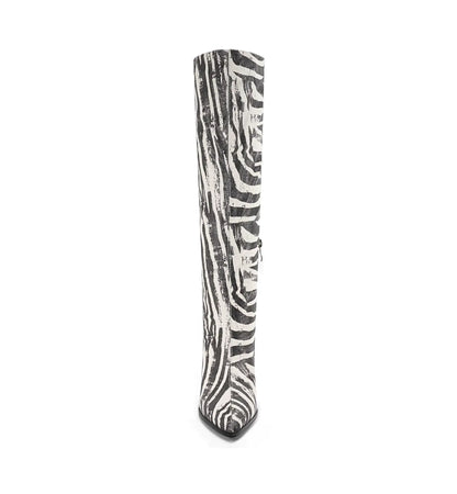 Zebra-patterned sock on a white background
