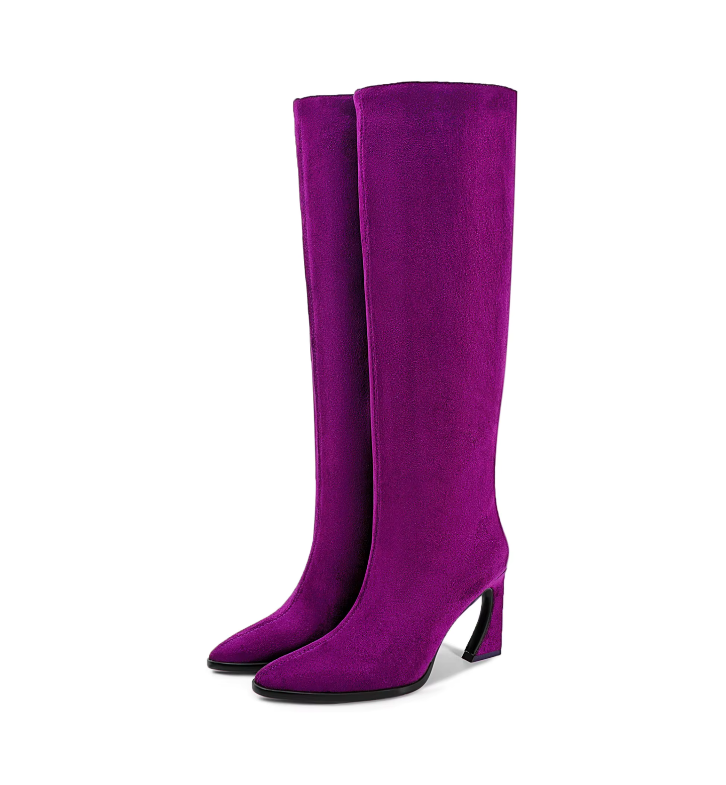 Purple knee-high boots on a white background