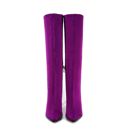 Purple knee-high boots on a white background