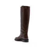 Brown knee-high boot on a white background