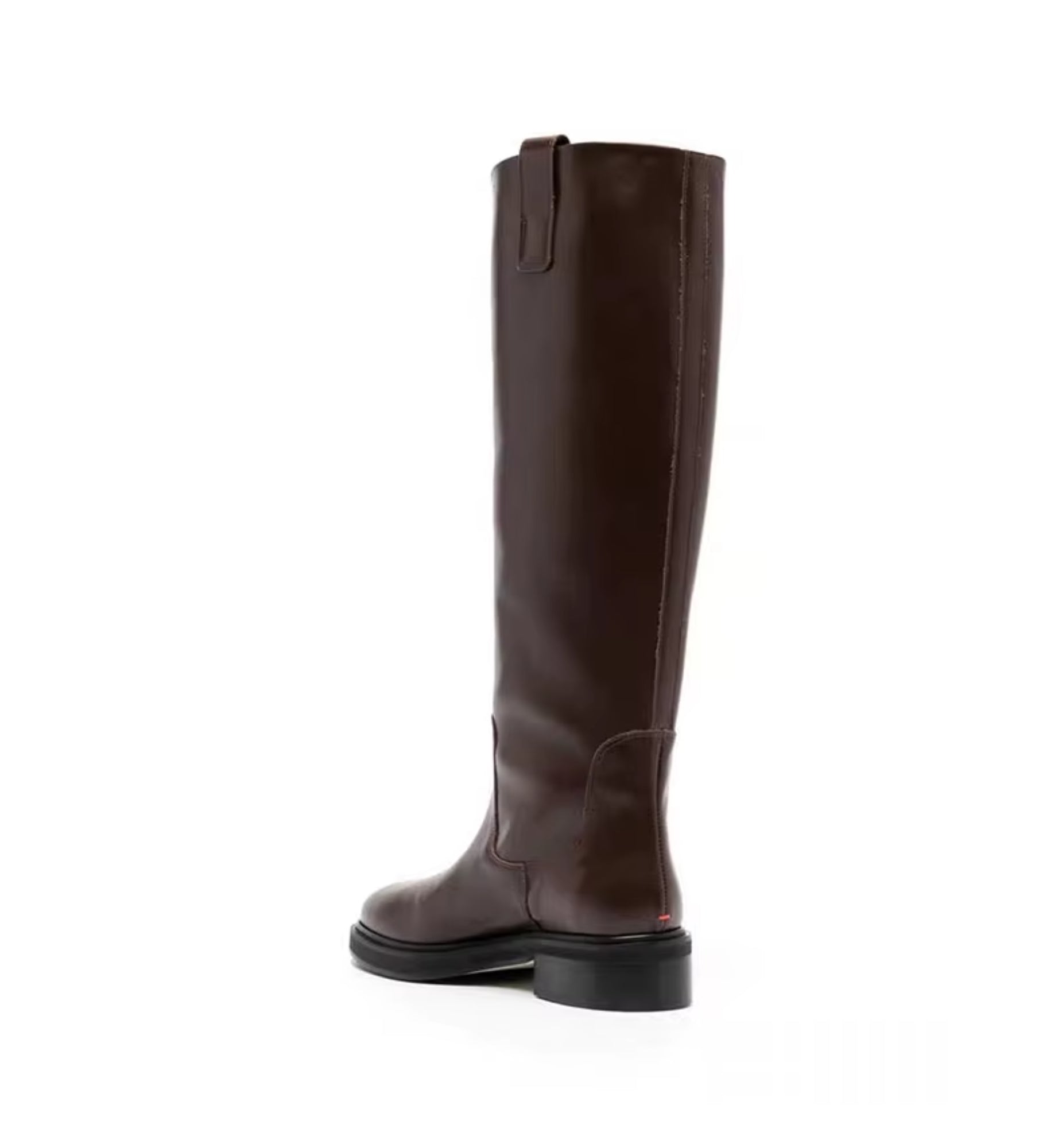 Brown knee-high boot on a white background