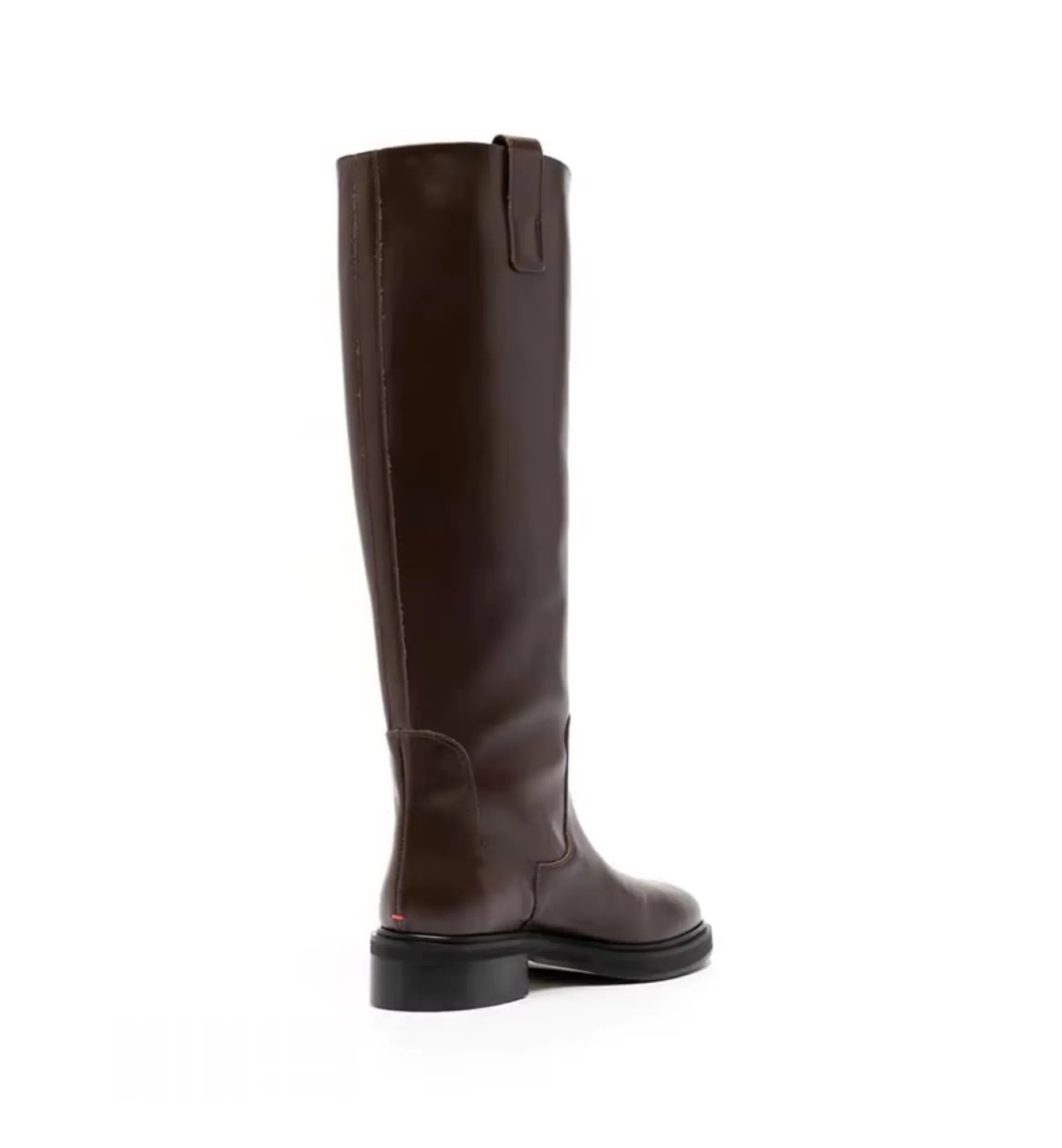 Brown knee-high boot on a white background
