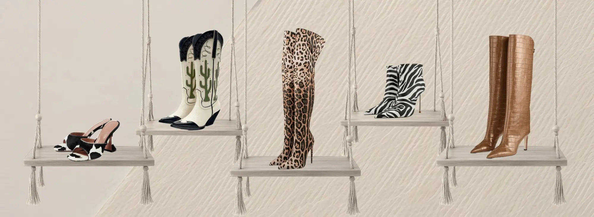 Collection of high-heeled shoes on a textured wall background