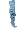 Light blue knee-high sock boot on a white background