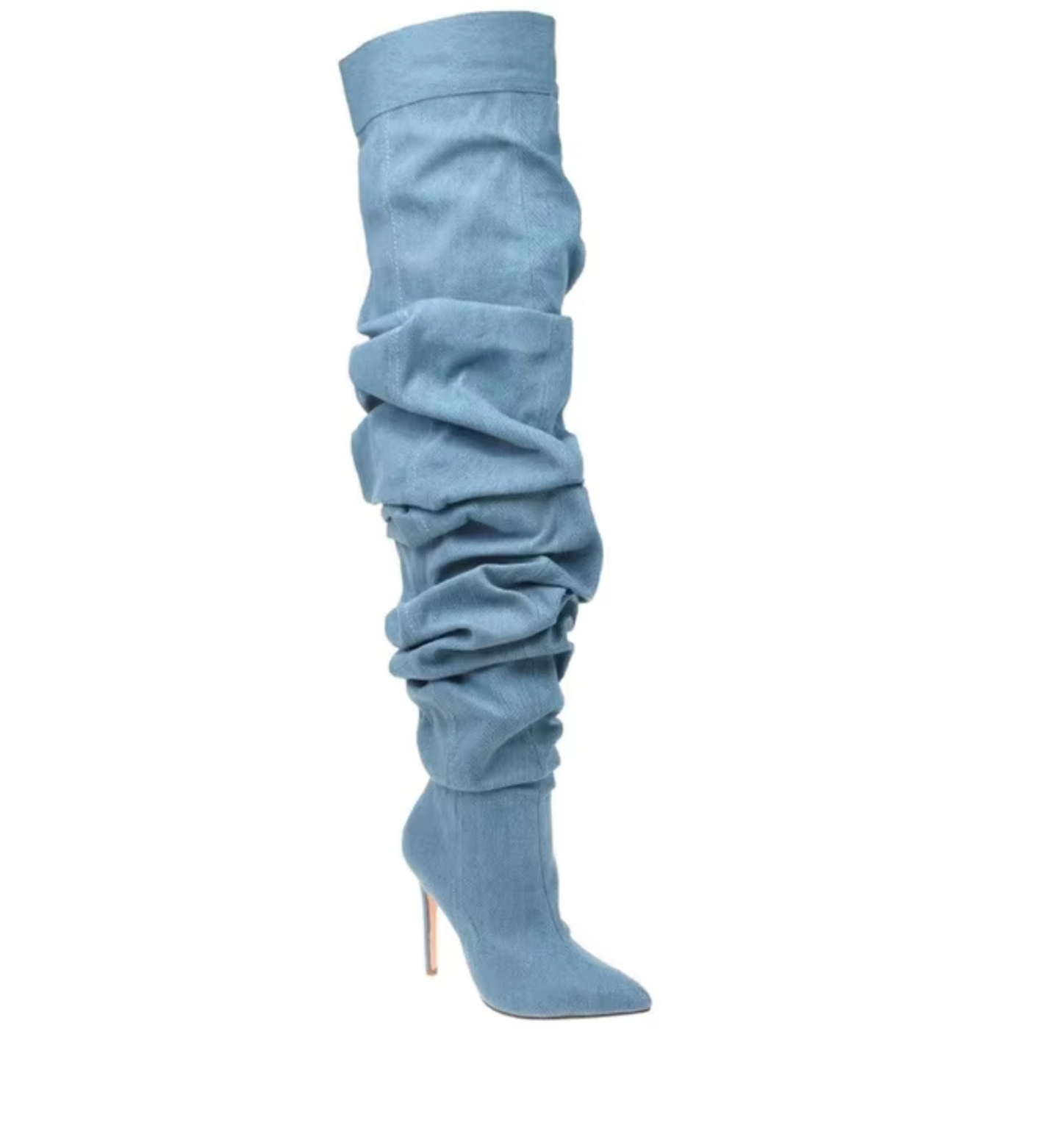 Light blue knee-high sock boot on a white background