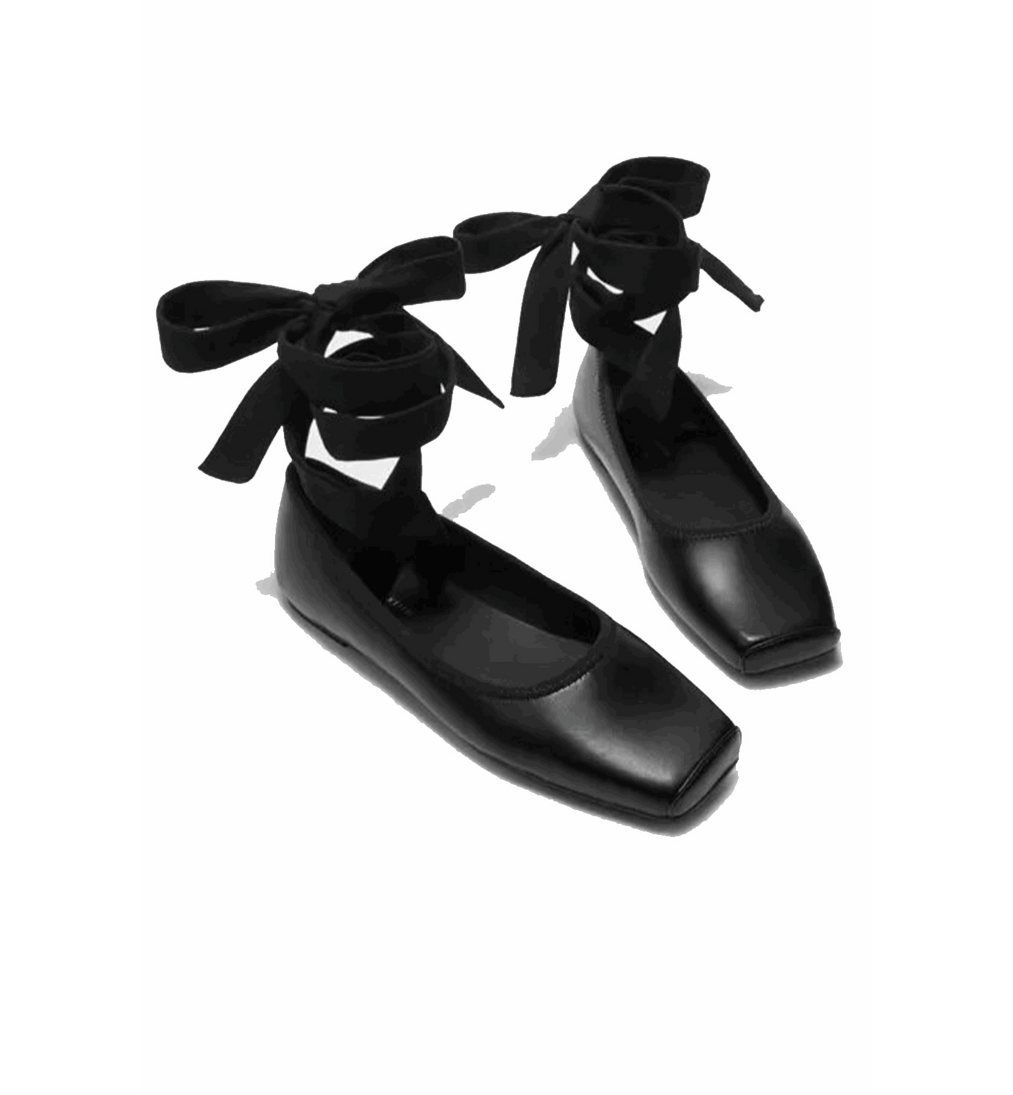 Black shoes with tie-up laces on a white background