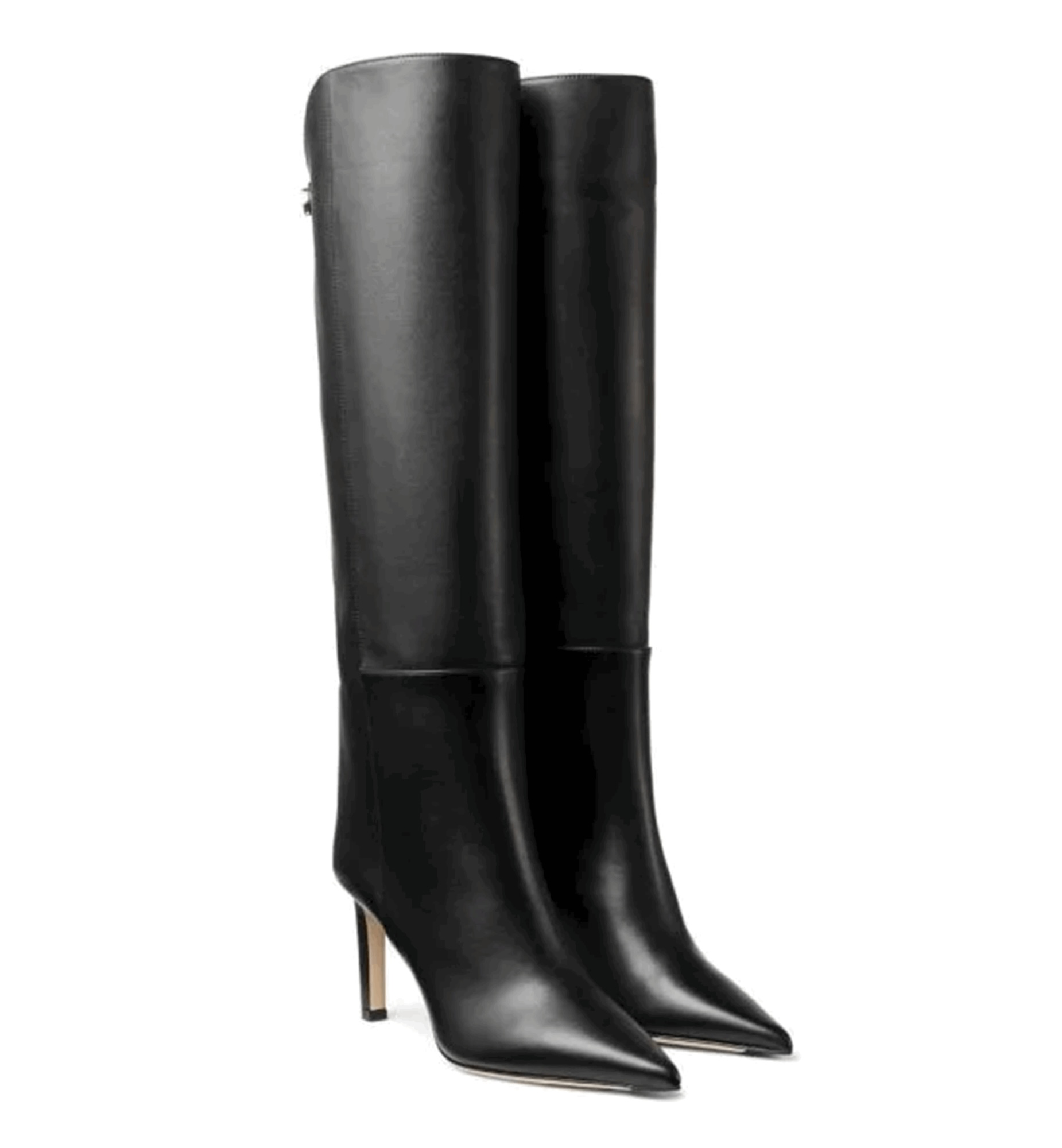 Black knee-high boots on a white background