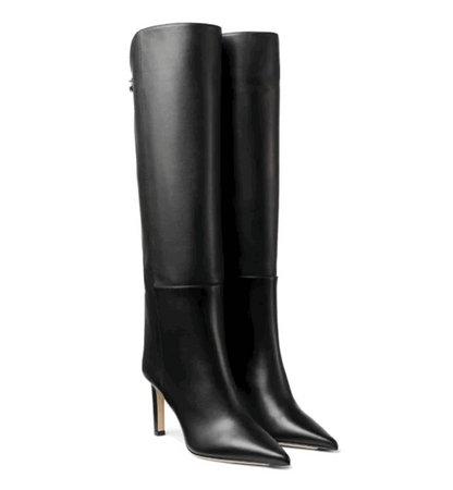 Black knee-high boots on a white background