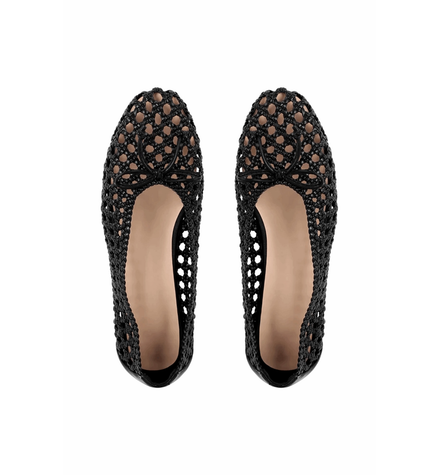 Black crochet flat shoes on a white background