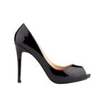 Black high-heeled shoe on a white background