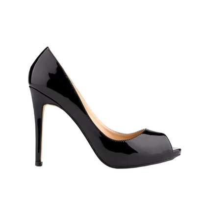 Black high-heeled shoe on a white background