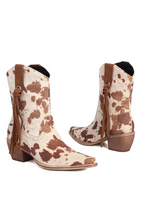 Cow print western ankle boots