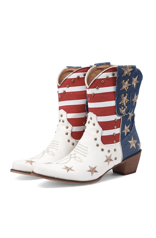 American flag western ankle boots