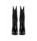 Black fringe boots on a white background