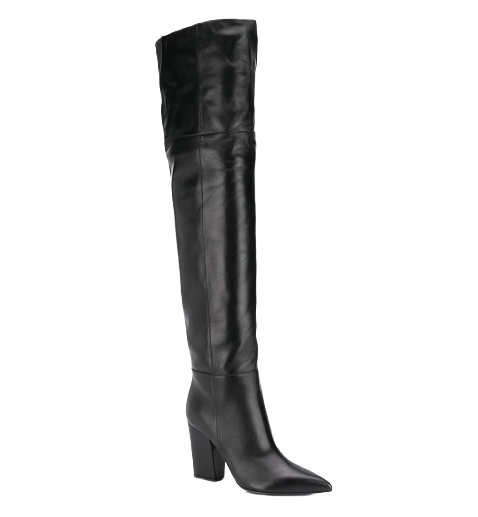 Black leather knee-high boots