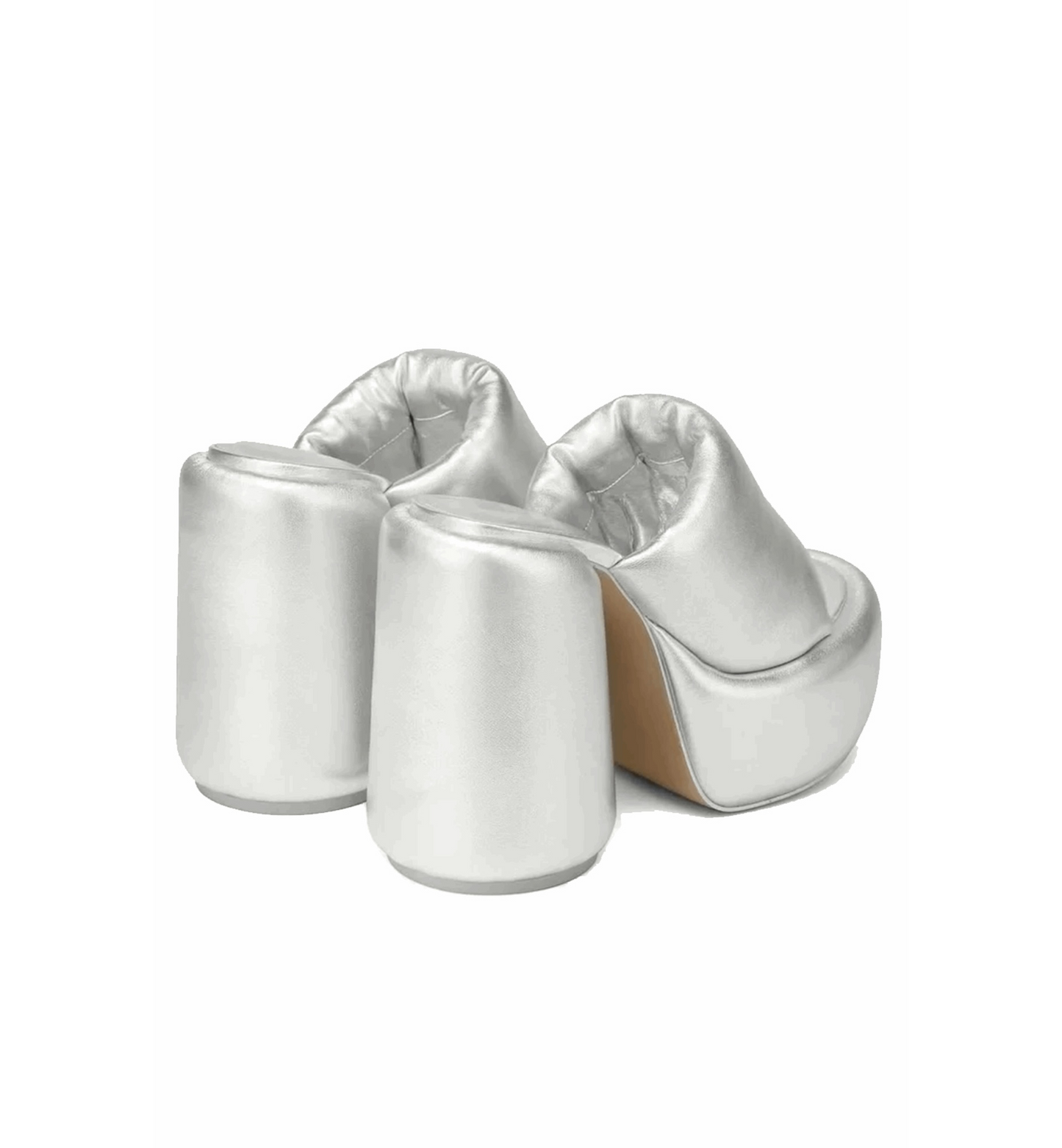 Set of silver baby booties on a white background