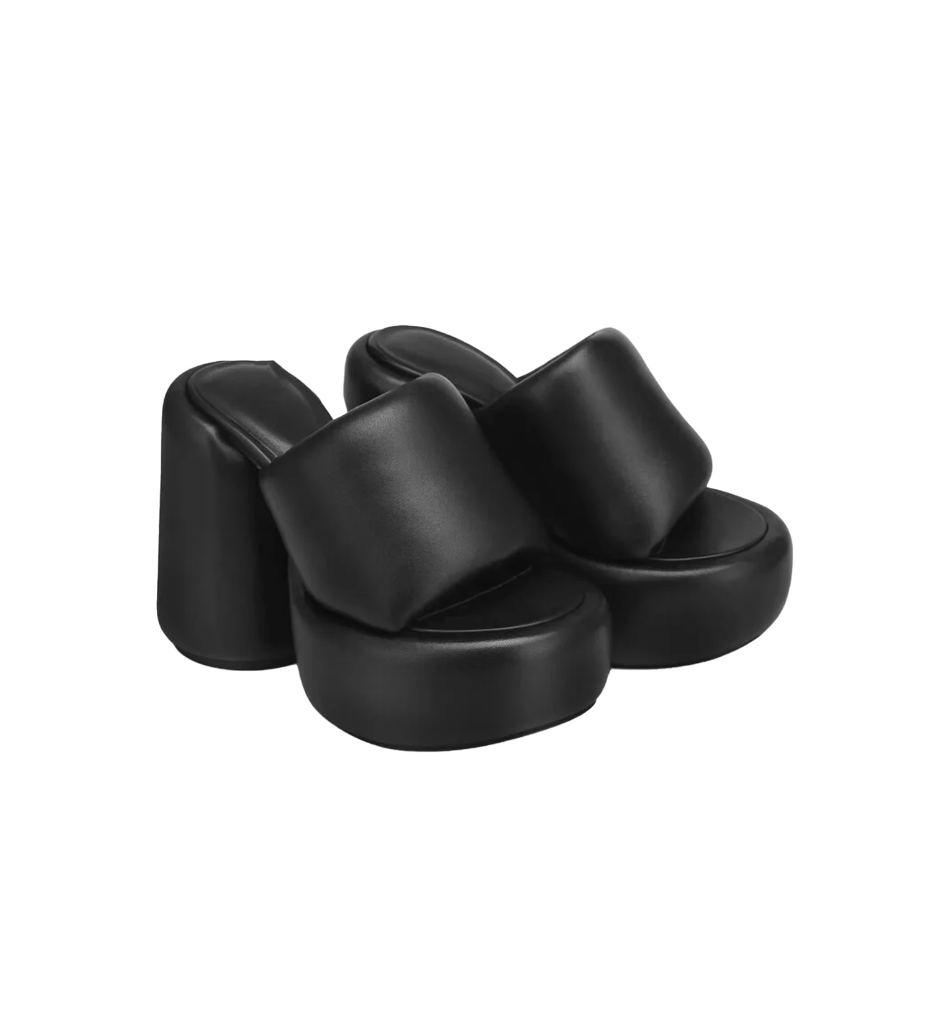 Black wedge sandals on a white background