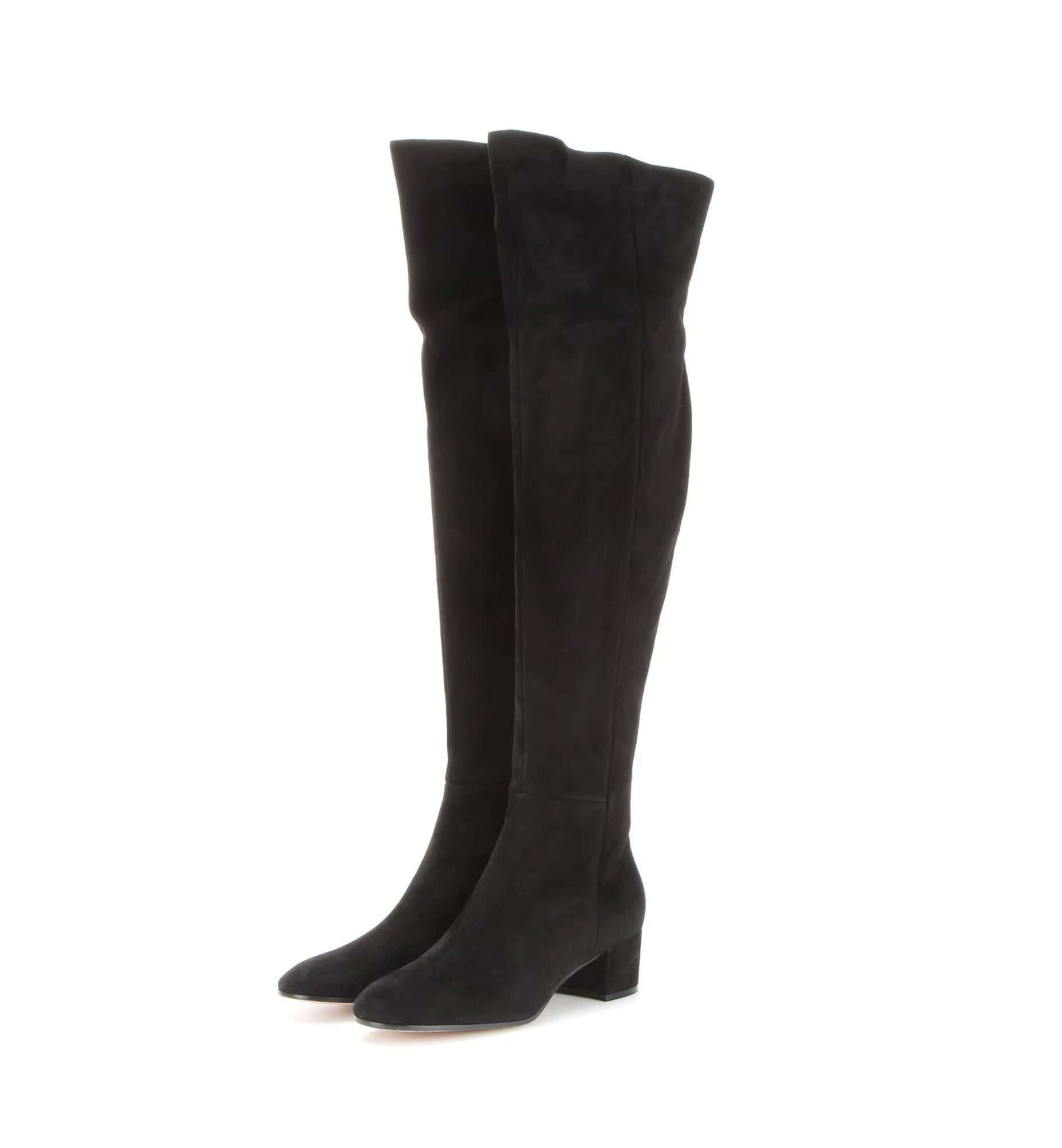 Black knee-high boots on a white background