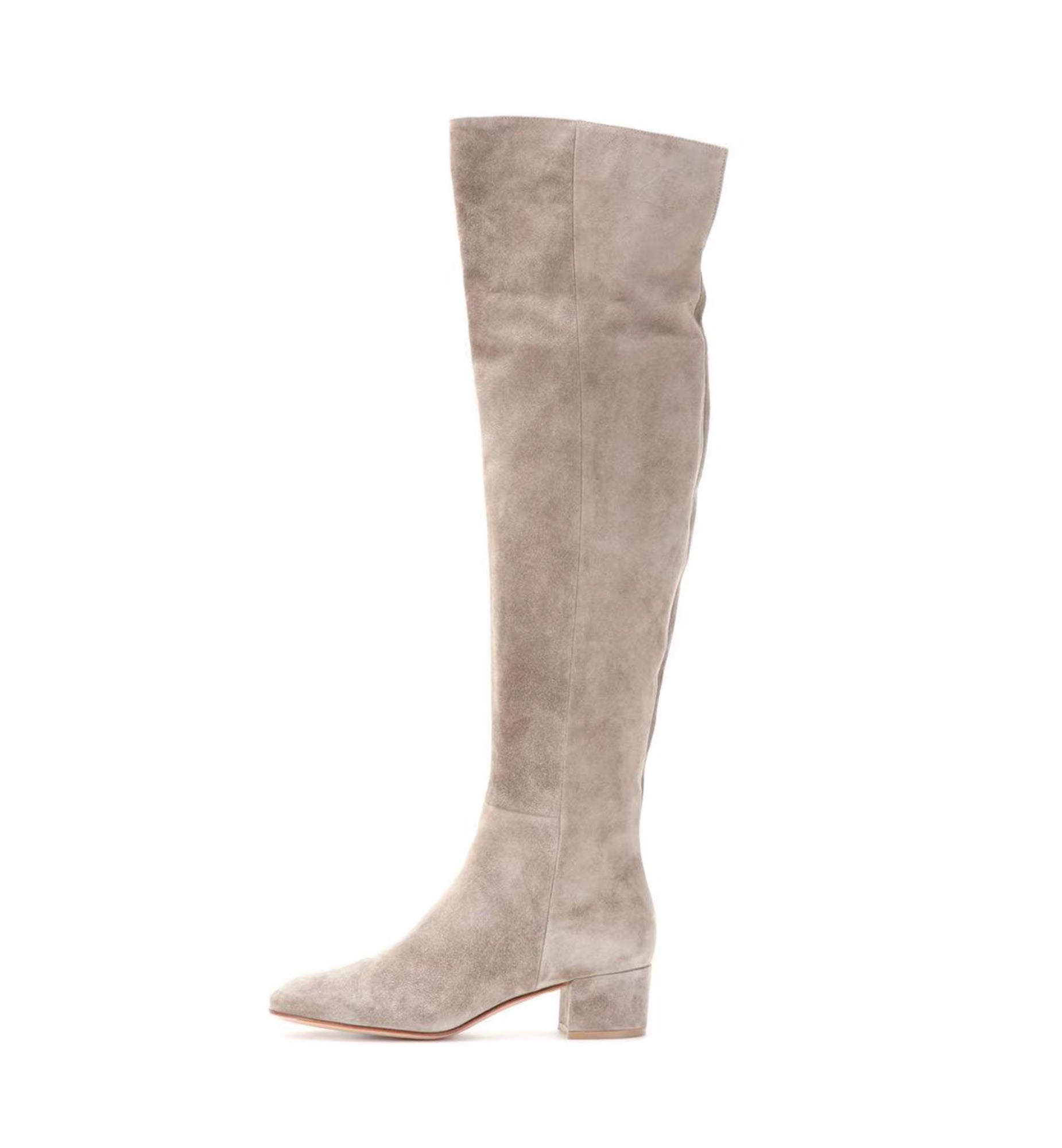Beige suede knee-high boot on a white background