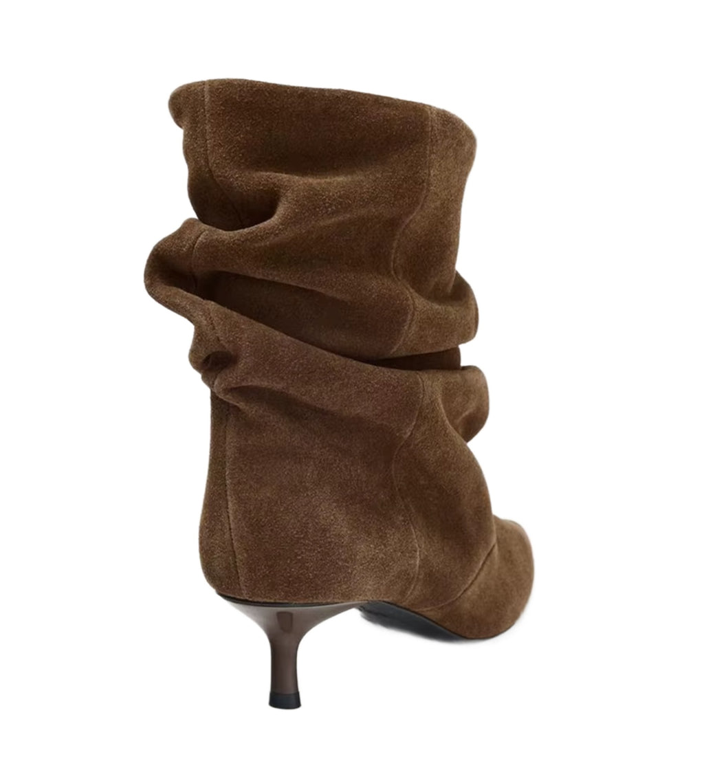 Suede Slouchy Ankle Boot with Kitten Heel