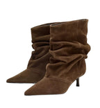 Suede Slouchy Ankle Boot with Kitten Heel