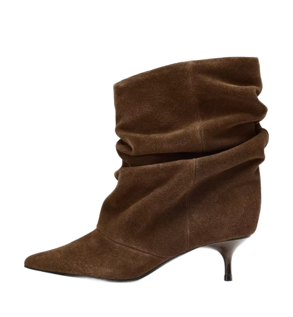 Suede Slouchy Ankle Boot with Kitten Heel