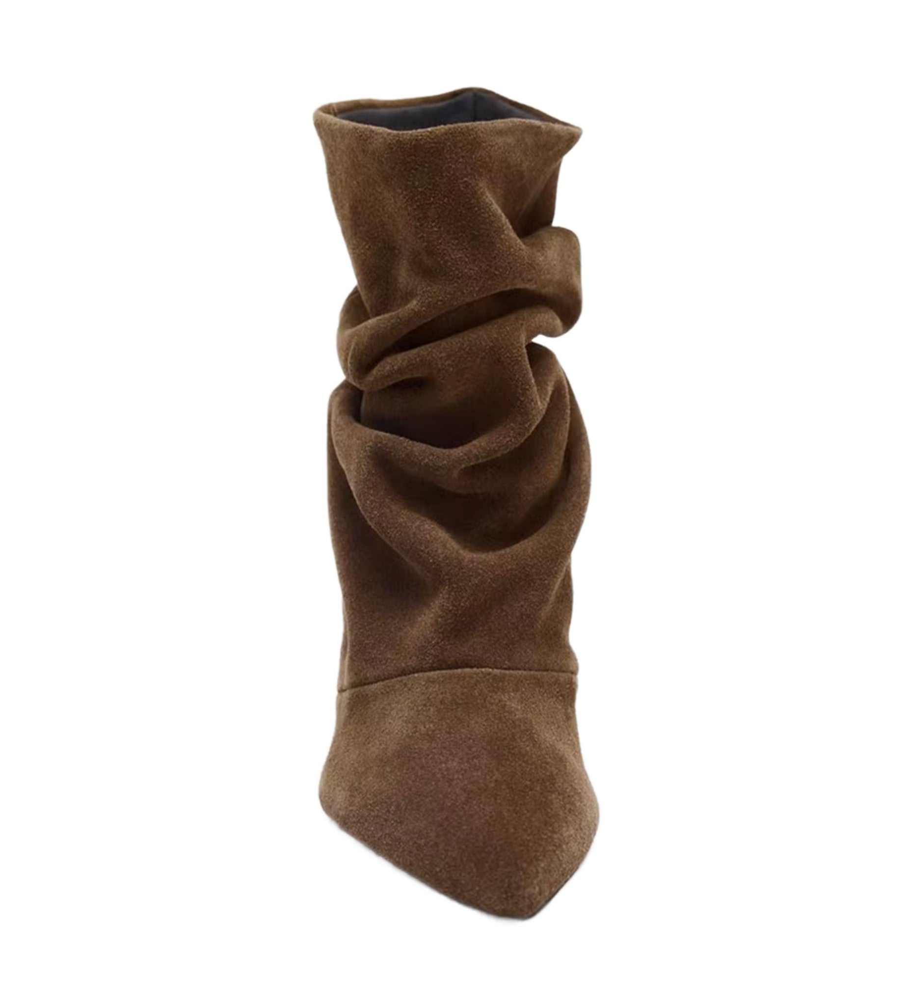 Suede Slouchy Ankle Boot with Kitten Heel