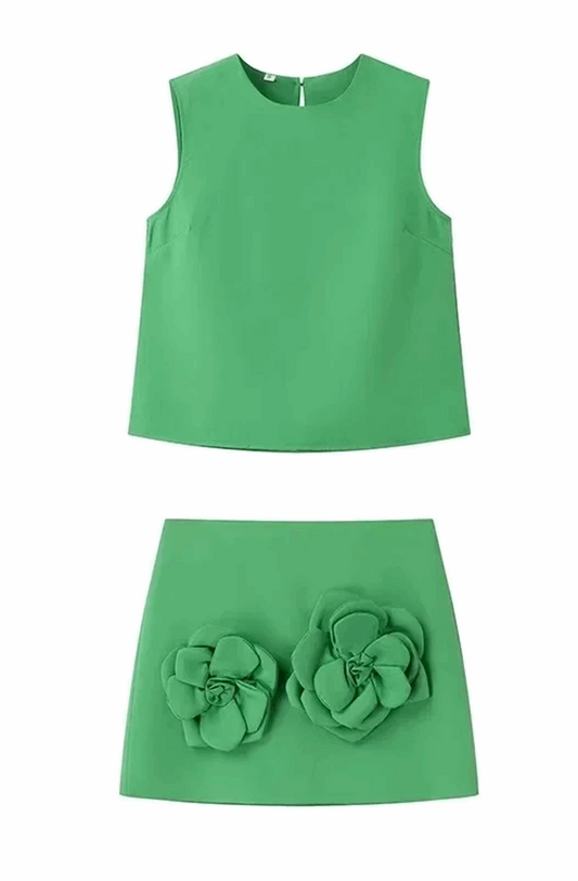 3D flower crop top and skirt set