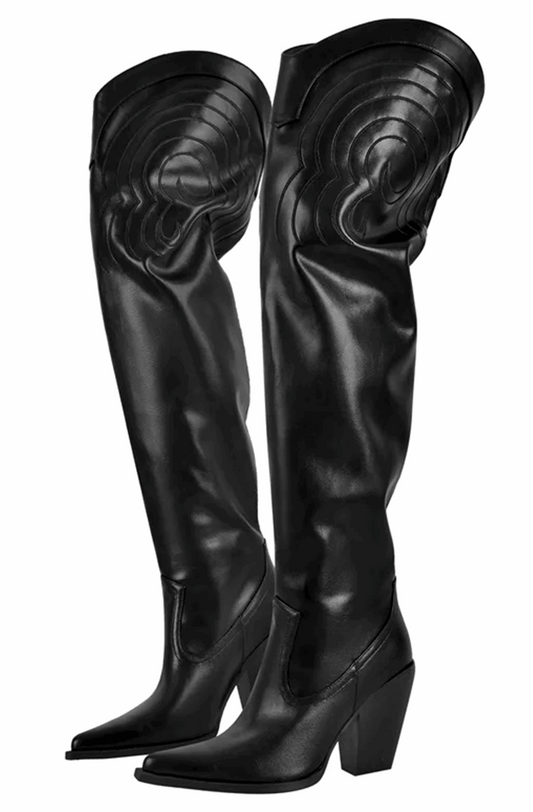 Black over-the-knee cowgirl boots