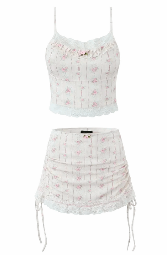 Splice flower print crop top and skirt set