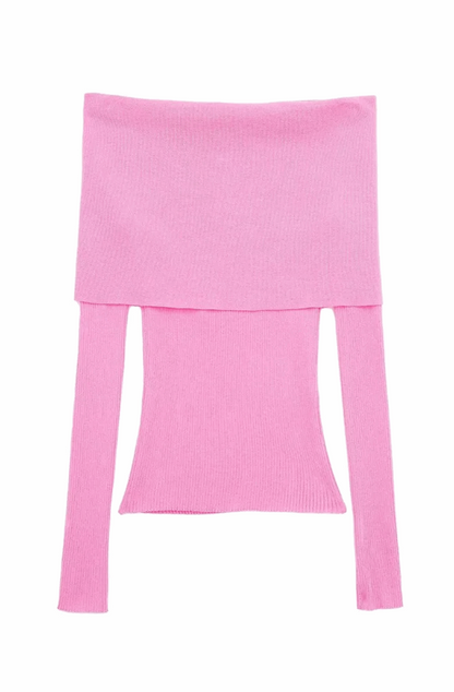 Pink off shoulder knitted top