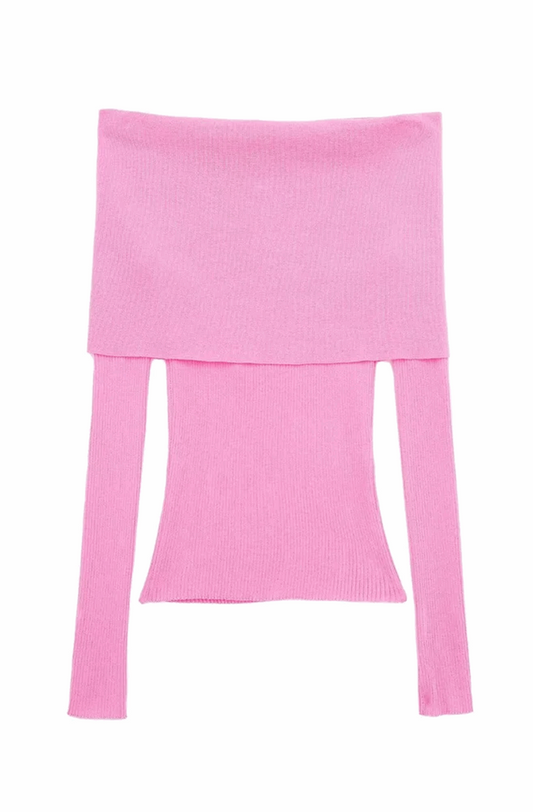 Pink off shoulder knitted top