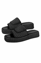 Open toe straw platform flats