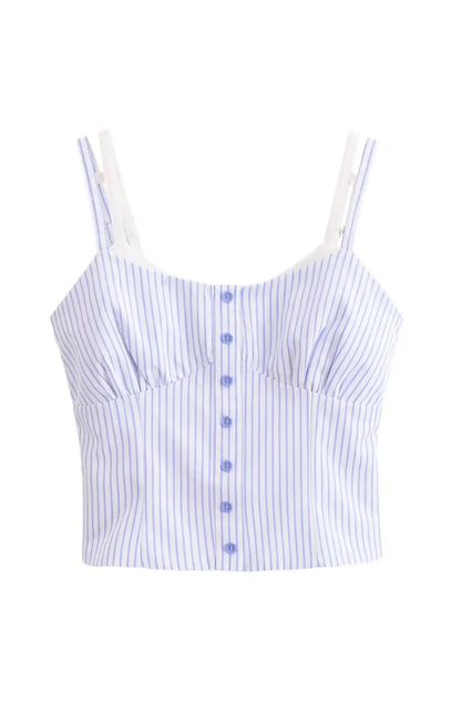 Double spaghetti straps elegant stripe print top
