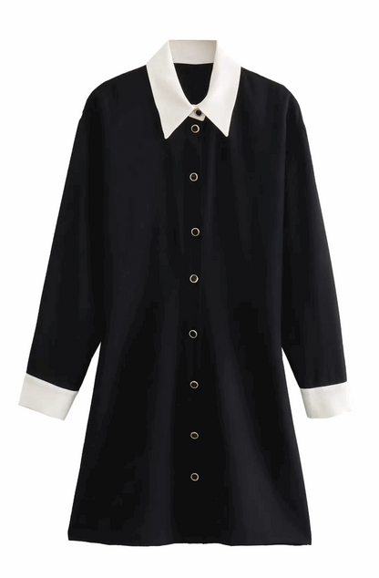 White collar and cuffs black mini dress