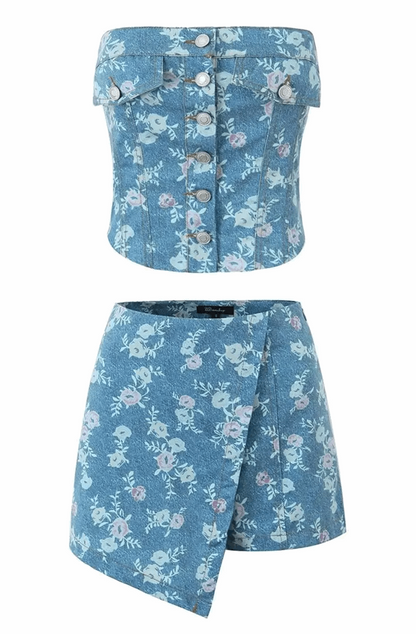 Floral denim corset and skort set