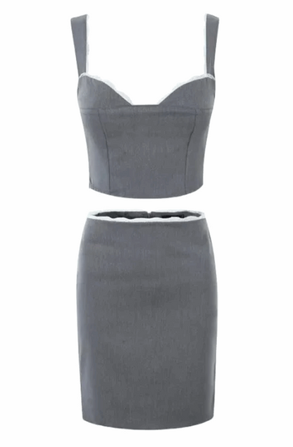 Lace trim crop top and pencil skirt set