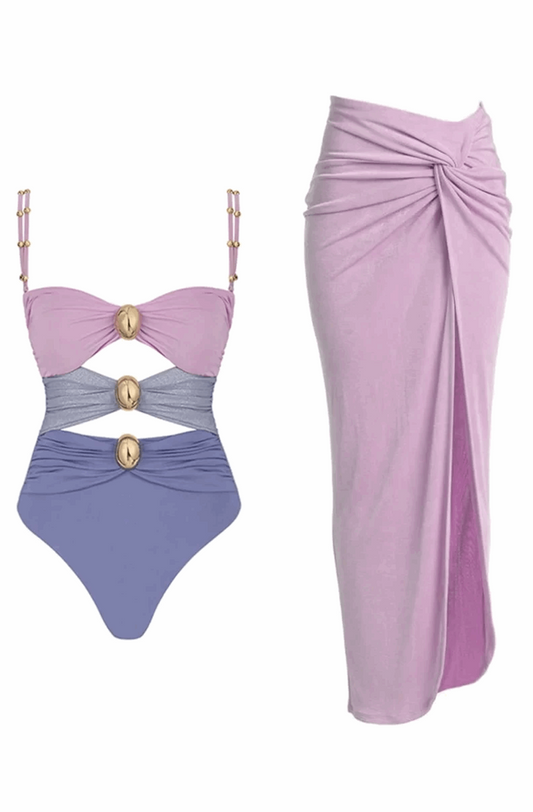One piece swimsuit with matching long skirt cover up