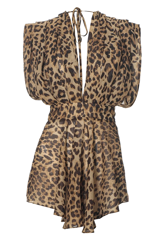 Leopard plunging neckline romper