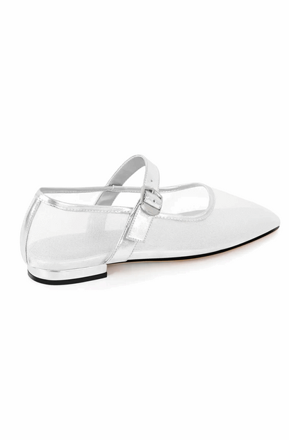 Silver Mary Jane mesh ballet flats