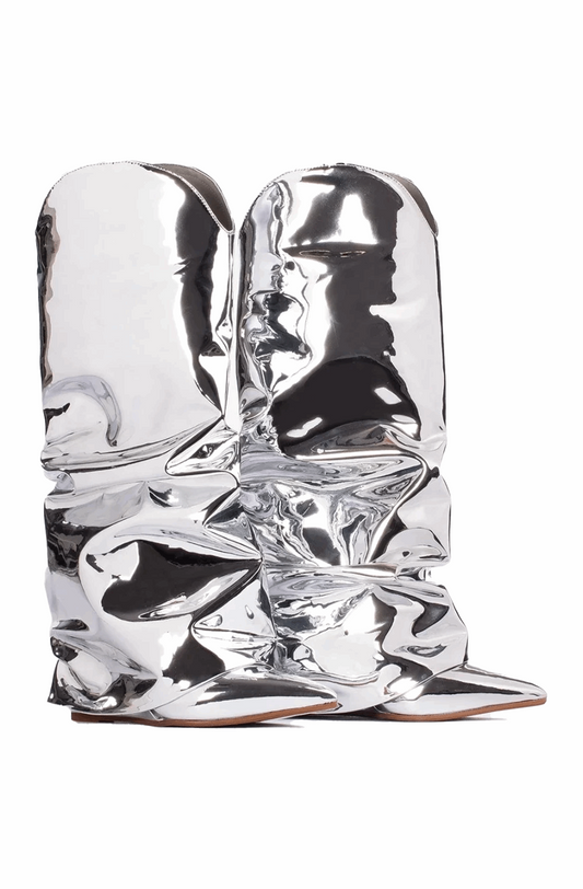 Silver mirror western fold over boots