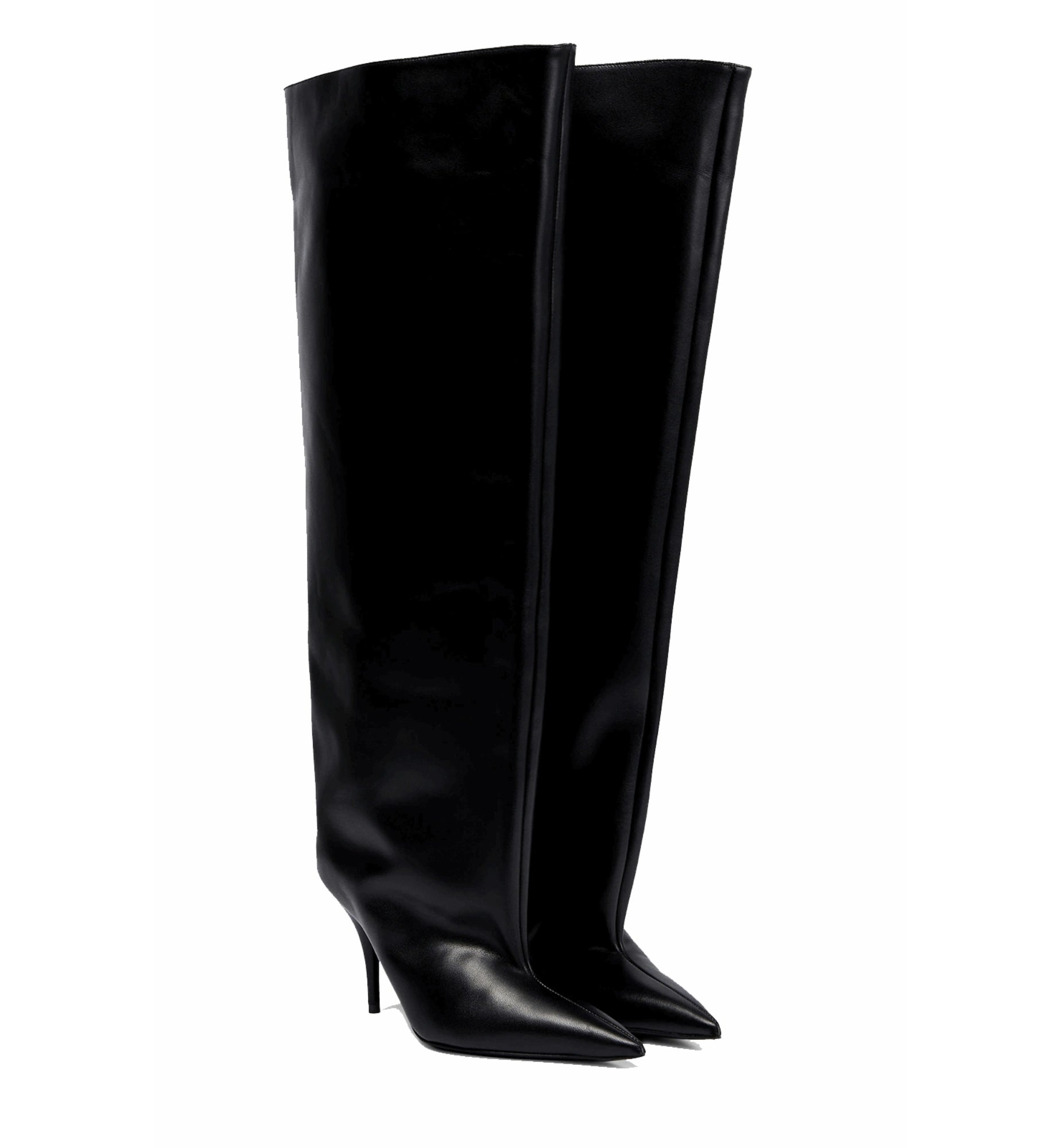 Black knee-high boots on a white background